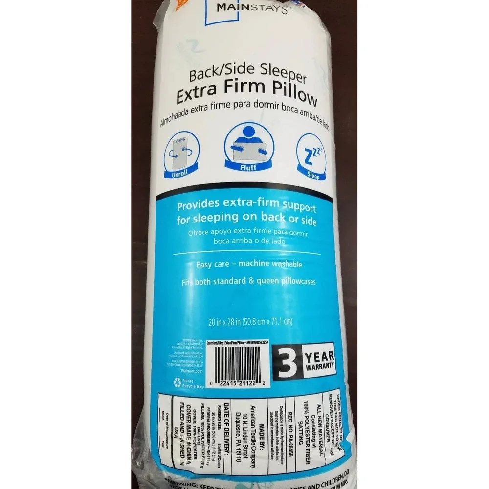 Mainstays‎ Back and Side Sleeper Extra Firm Pillow